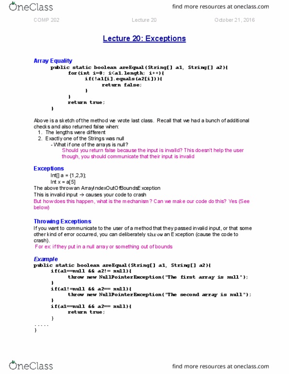 COMP 202 Lecture Notes - Lecture 20: Stack Trace, Block Code thumbnail