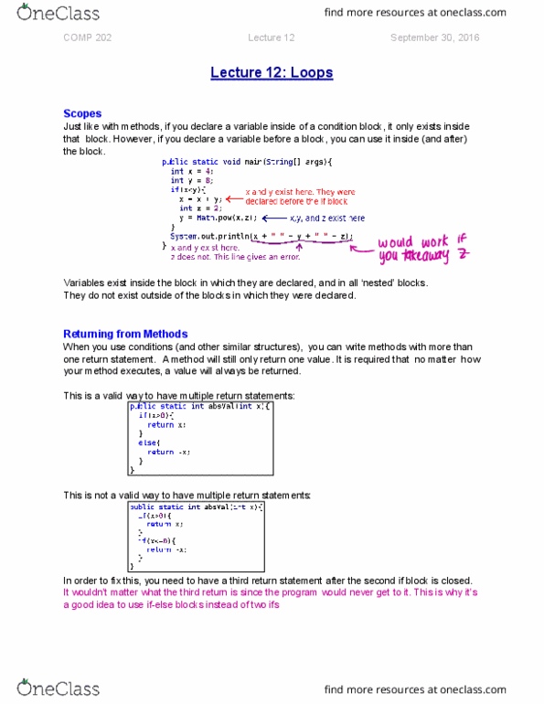 COMP 202 Lecture Notes - Lecture 12: Boolean Expression, For Loop, Infinite Loop thumbnail