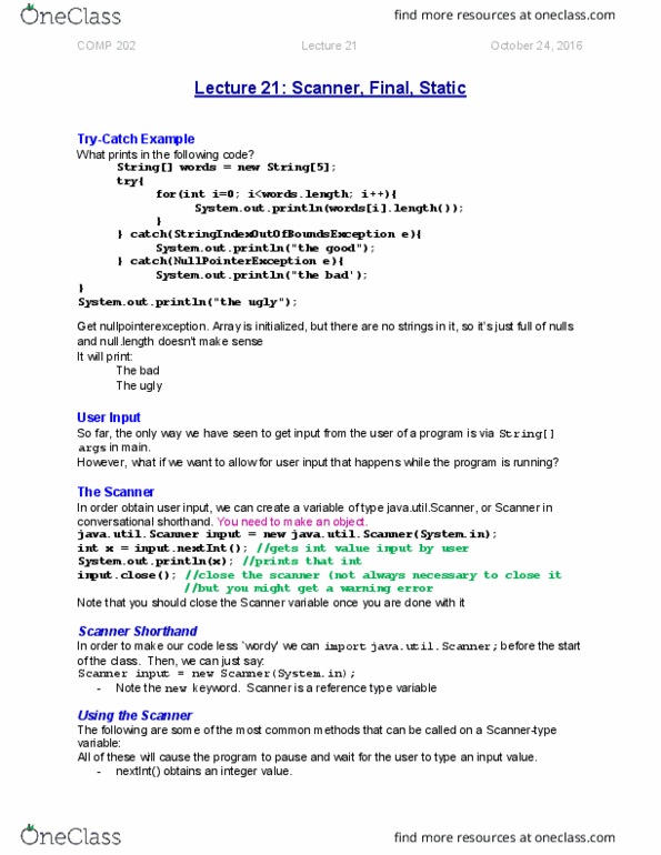 COMP 202 Lecture Notes - Lecture 21: Data Buffer, Static Variable, Compile Time thumbnail
