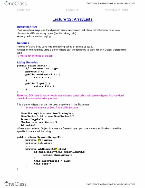 COMP 202 Lecture Notes - Lecture 32: Pariah Dog, General Idea, Dynamic Array thumbnail