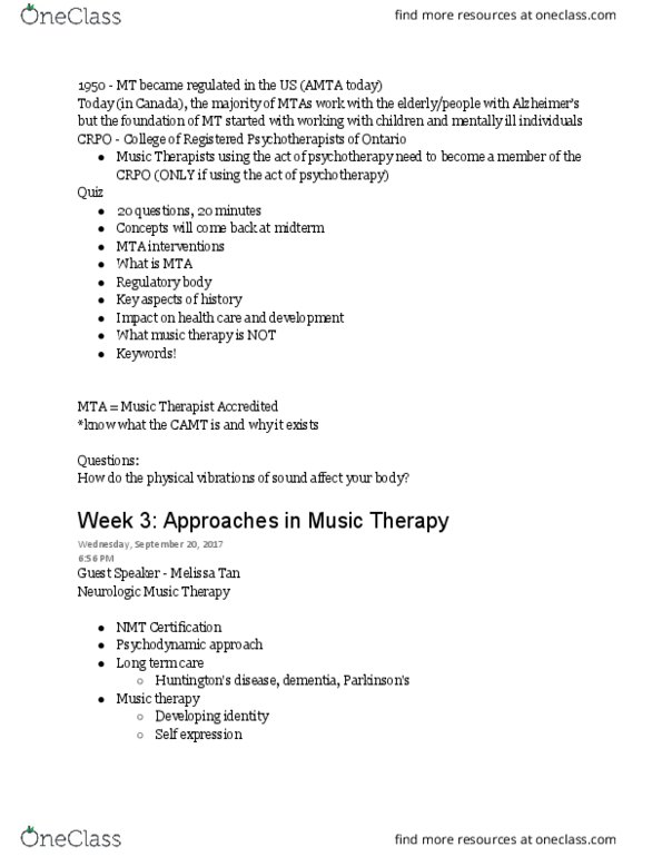 MUSIC 2MT3 Lecture Notes - Lecture 11: Dementia, Amta, Music Therapy thumbnail