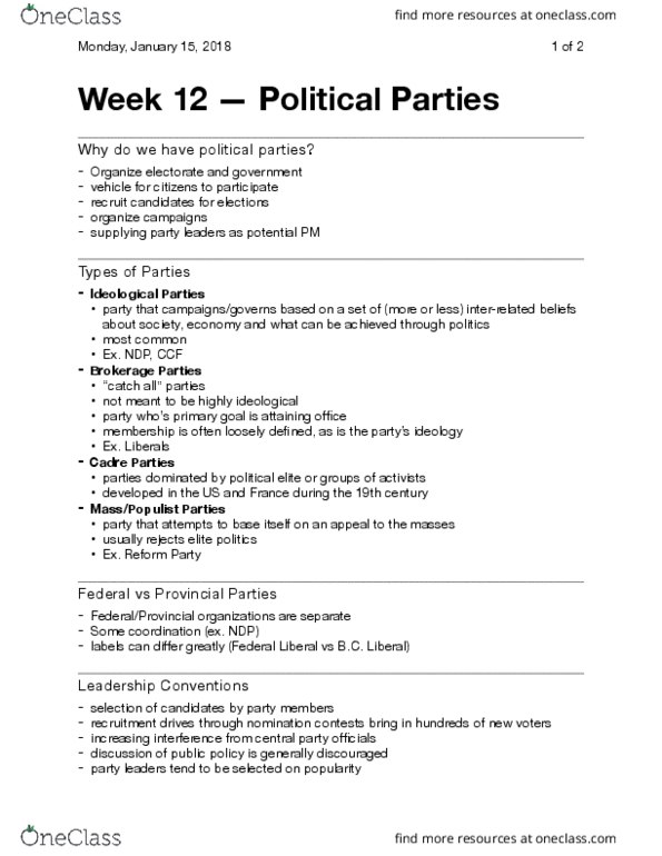 Political Science 2230E Lecture 12: Week 12 - Political Parties thumbnail