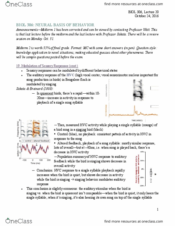 BIOL 306 Lecture Notes - Lecture 20: Retina, Visual Phototransduction, Hindbrain thumbnail