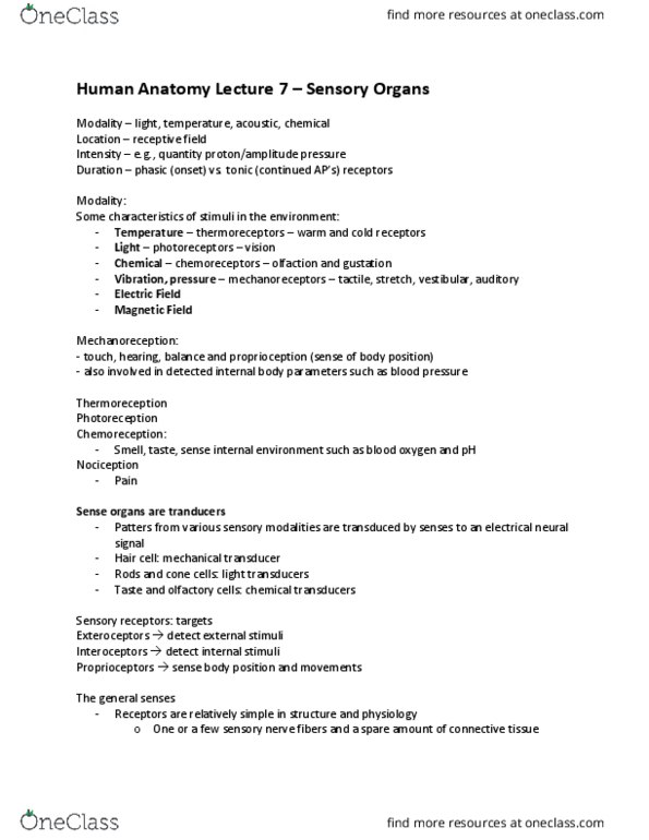 BIOL 1050H Lecture Notes - Lecture 7: Lacrimal Gland, Tectorial Membrane, Endolymph thumbnail