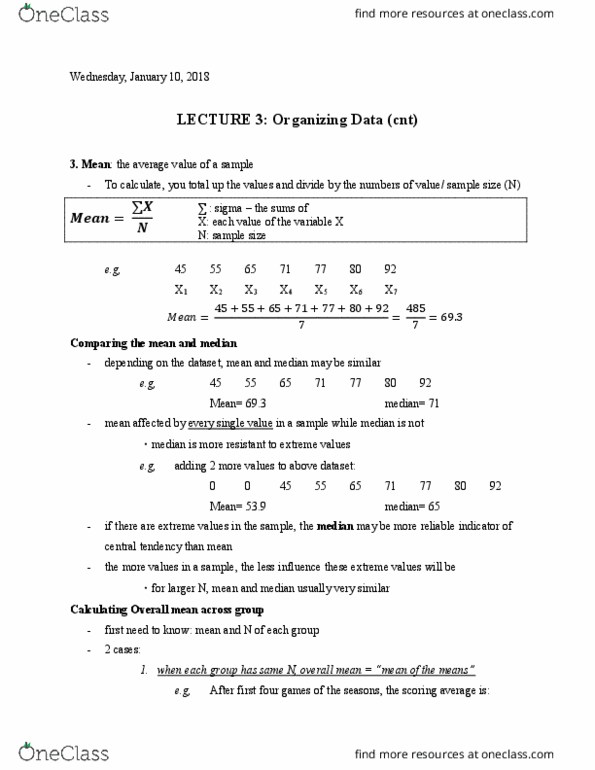 PSYC 2260 Lecture Notes - Lecture 3: Central Tendency thumbnail