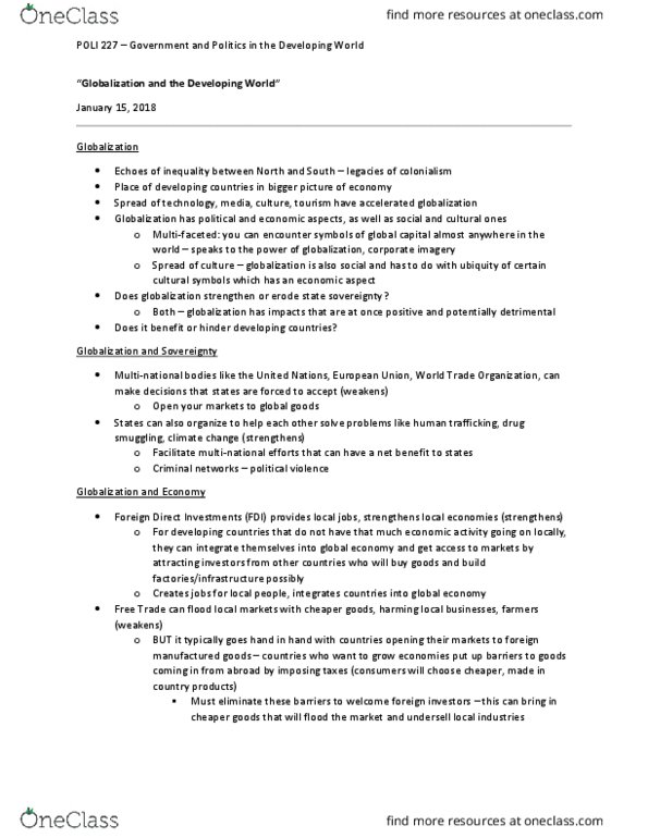 POLI 227 Lecture Notes - Lecture 4: 1977 Egyptian Bread Riots, Foreign Direct Investment, Infitah thumbnail