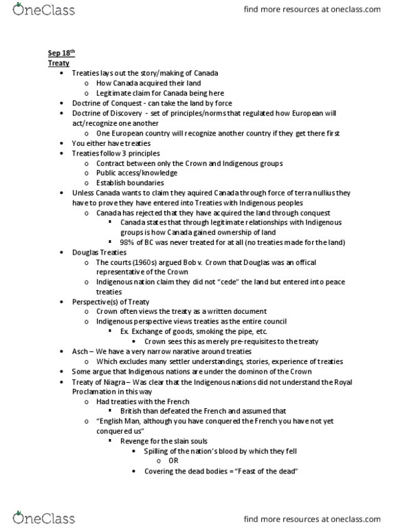 POLI 363 Lecture Notes - Lecture 3: Douglas Treaties, Terra Nullius thumbnail