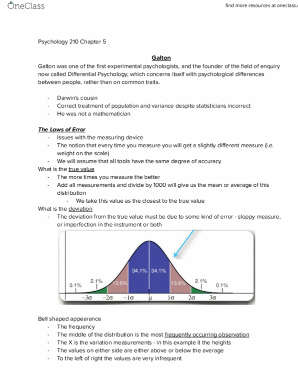 PSYC 210 Chapter Notes - Chapter 5: Carl Friedrich Gauss, Adolphe Quetelet, Standard Deviation thumbnail