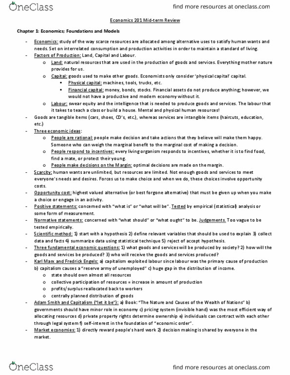 ECON 201 Final: Econ 201 Final Exam Review - OneClass