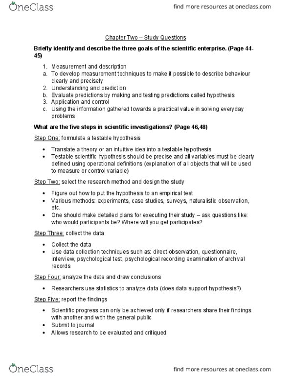 psy290 Chapter Notes - Chapter 2: The Control Group, Operational Definition, Naturalistic Observation thumbnail