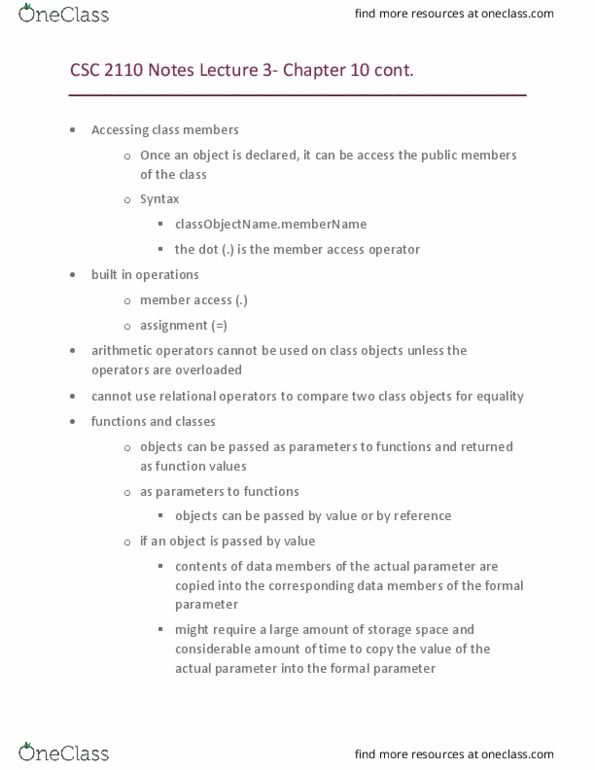 CSC 2110 Lecture 3: CSC 2110 Notes Lecture 3 thumbnail