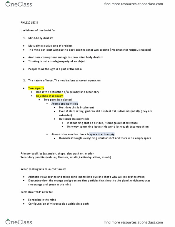 PHL210Y5 Lecture Notes - Lecture 8: Atomism thumbnail