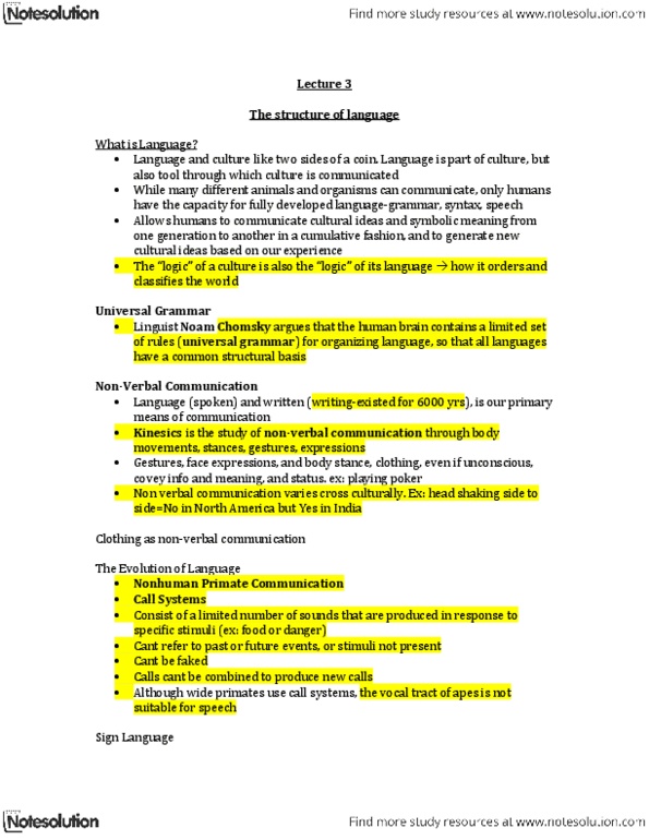 ANTA02H3 Lecture Notes - Lecture 3: American Sign Language, Nonverbal Communication, Noam Chomsky thumbnail