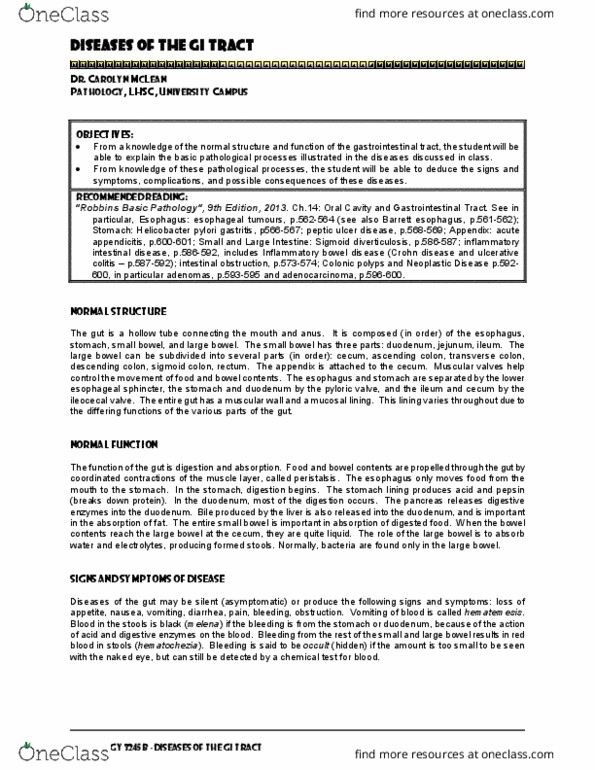 Pathology 3245B Lecture Notes - Lecture 10: Ileocecal Valve, Chemotherapy, Necrosis thumbnail