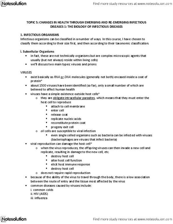 HLTH101 Lecture Notes - Bovine Spongiform Encephalopathy, Transmissible Spongiform Encephalopathy, Human Papillomavirus Infection thumbnail