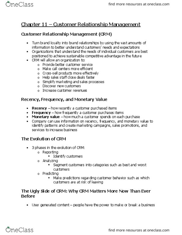CCT225H5 Chapter Notes - Chapter 11: Competitive Advantage, Personalization, Scalability thumbnail