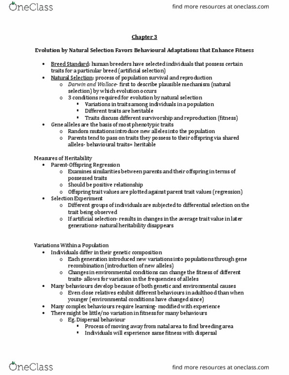 PSY352H5 Chapter Notes - Chapter 3: Kin Selection, Selective Breeding, Evolutionarily Stable Strategy thumbnail