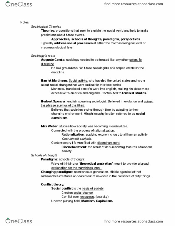 SYG 2000 Lecture Notes - Lecture 2: Social Darwinism, Harriet Martineau, Proletariat thumbnail