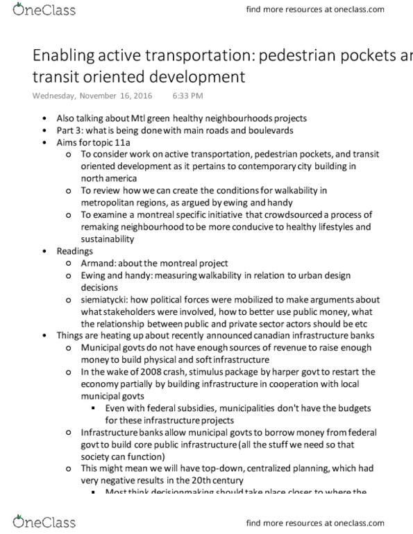 CIVE 433 Lecture Notes - Lecture 9: Human Scale, Urban Ecology, Walkability thumbnail