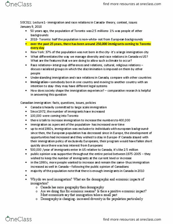 SOC311H1 Lecture Notes - Lecture 1: Majority Minority, Employment Discrimination, Fake News thumbnail