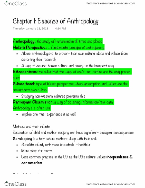 ANTHROP 1AB3 Chapter Notes - Chapter 1: Primatology, Ethnology, Ethnobotany thumbnail