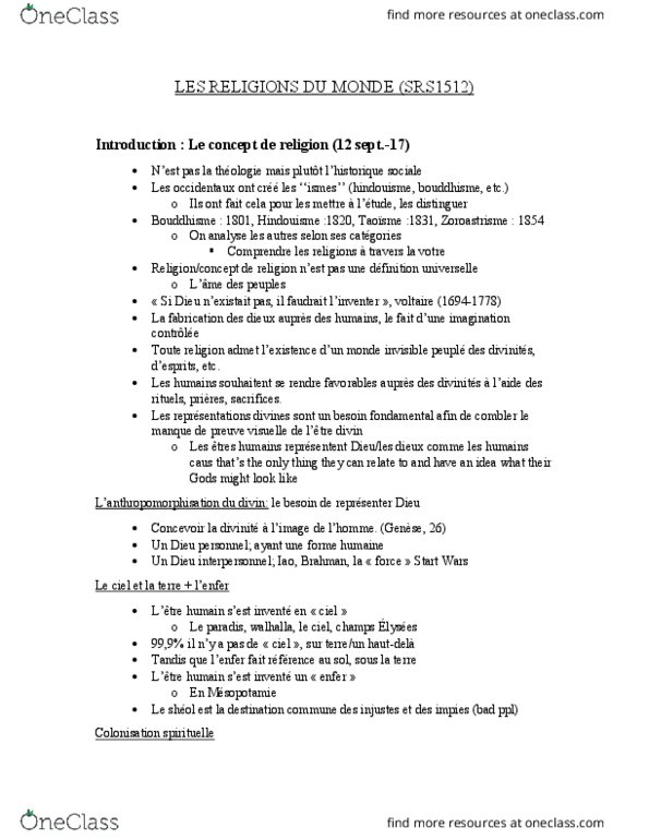 SRS 1510 Lecture Notes - Lecture 4: Le Monde, La Loupe, Buddhism thumbnail