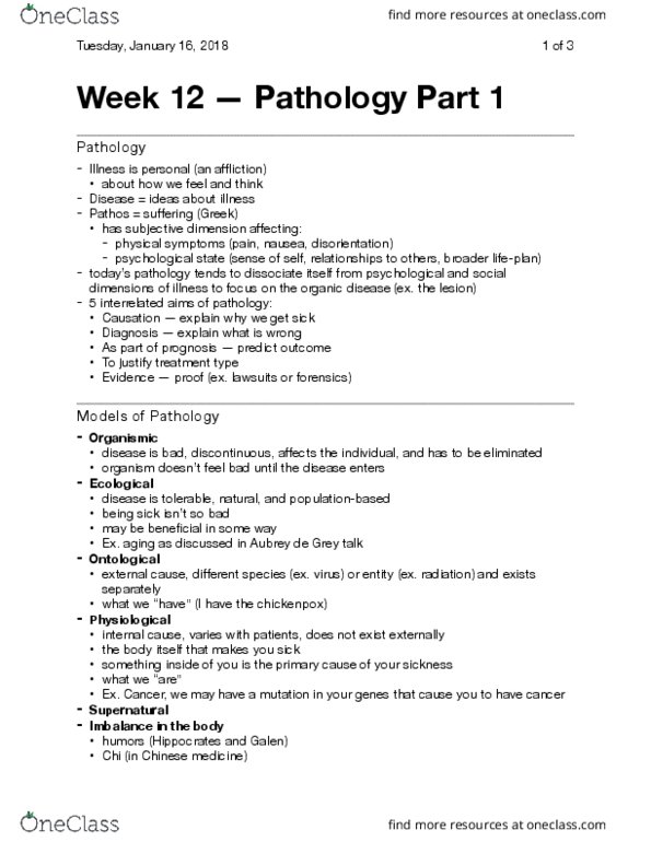 History of Science 2220 Lecture Notes - Lecture 12: Gout, Vitus, Pathos thumbnail