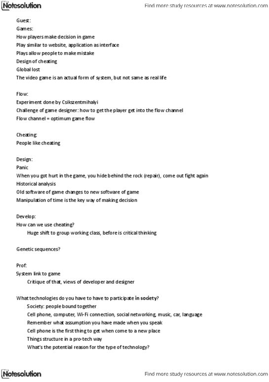 CCT109H5 Lecture Notes - Mihaly Csikszentmihalyi, Wi-Fi, Social System thumbnail