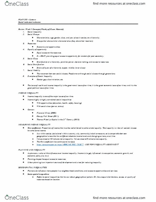 PLAN233 Lecture Notes - Lecture 2: Gini Coefficient, Social Inequality, Three Cities thumbnail