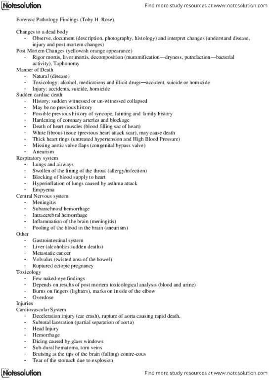 FSC239Y5 Lecture Notes - Livor Mortis, Cardiac Arrest, Intracerebral Hemorrhage thumbnail