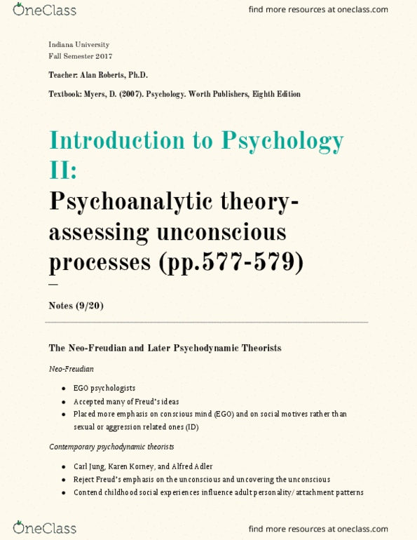 PSY-P 102 Lecture Notes - Lecture 10: Carl Jung, Psychoanalytic Theory, Gender Identity thumbnail