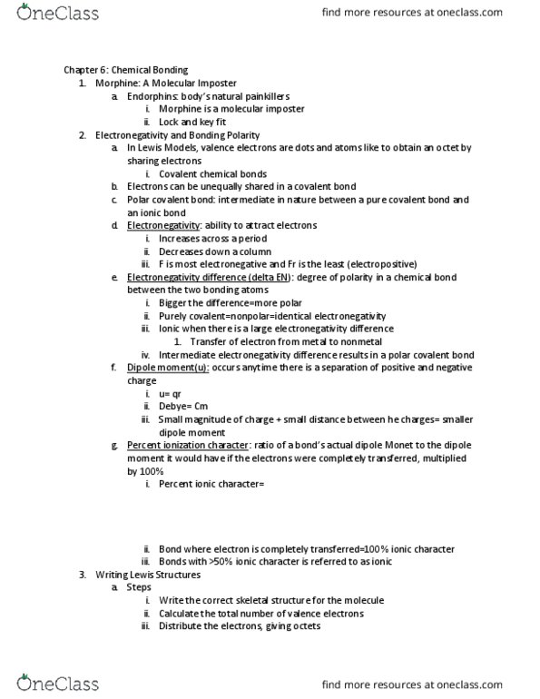 CHEM 1A Chapter Notes - Chapter 6: Chemical Polarity, Ionic Bonding, Covalent Bond thumbnail