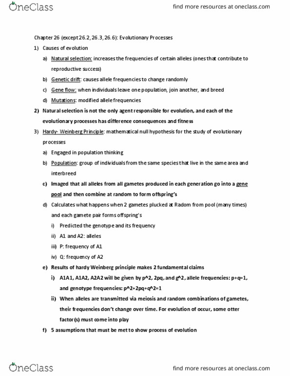 BIO SCI 94 Chapter Notes - Chapter 26: Allele Frequency, Genotype Frequency, Null Hypothesis thumbnail