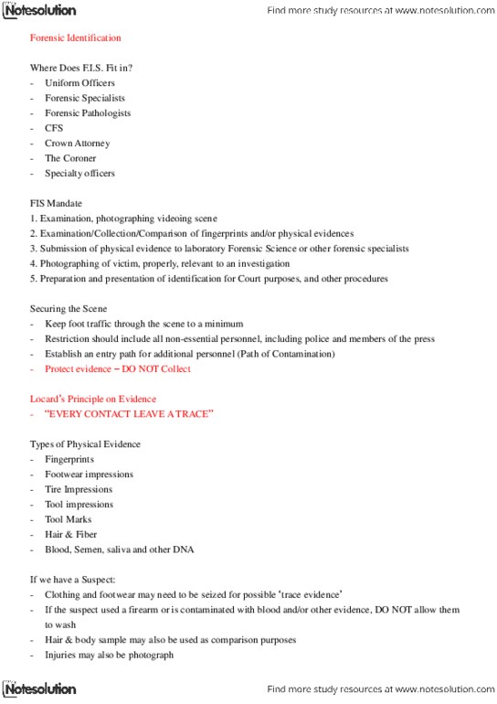 FSC239Y5 Lecture Notes - Trace Evidence, Traffic Collision, Rigor Mortis thumbnail