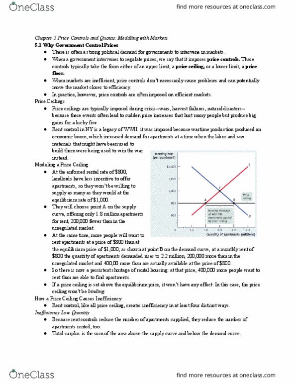 01:220:102 Chapter Notes - Chapter 5: Price Ceiling, Deadweight Loss, Economic Surplus thumbnail