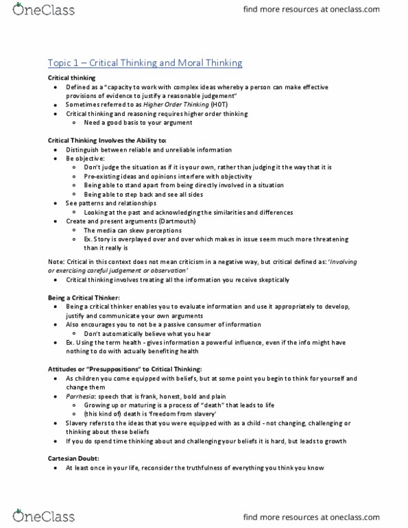 Health Sciences 2610F/G Lecture Notes - Lecture 1: Cartesian Doubt, Parrhesia, Critical Thinking thumbnail