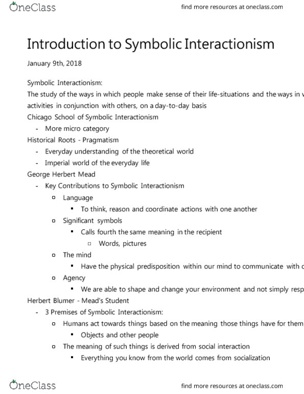 SOCPSY 2M03 Lecture Notes - Lecture 2: George Herbert Mead, Herbert Blumer, Symbolic Interactionism thumbnail
