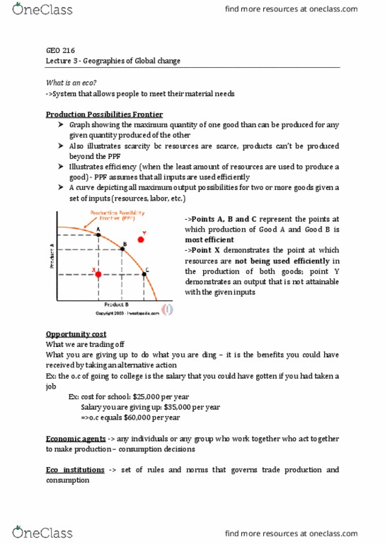 GEOG 216 Lecture Notes - Lecture 3: Global Change, Productive Efficiency, Opportunity Cost thumbnail