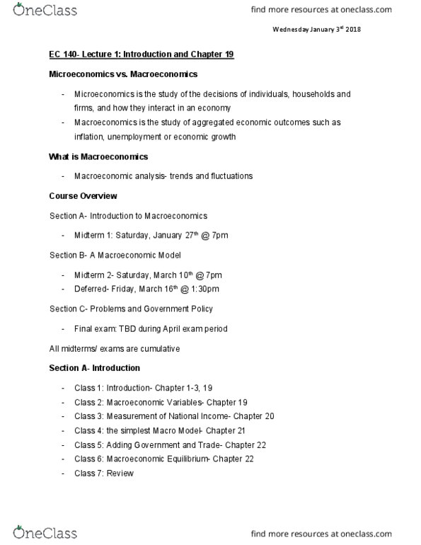 EC140 Lecture Notes - Lecture 1: Caledonian Railway 0-4-4T, Formative Assessment, Macroeconomics thumbnail