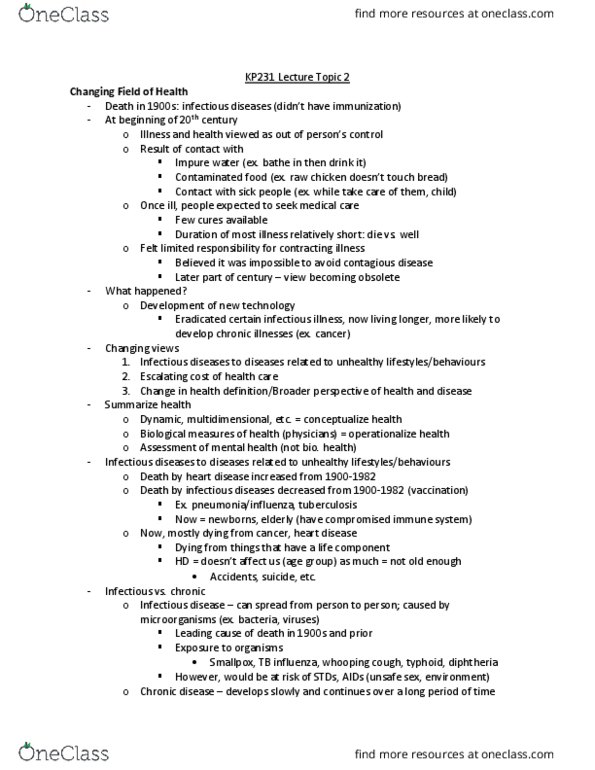 KP231 Lecture Notes - Lecture 2: Pertussis, Typhoid Fever, Smallpox thumbnail