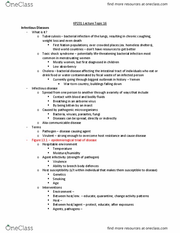 KP231 Lecture Notes - Lecture 16: Cholera, Tuberculosis, Inflammation thumbnail