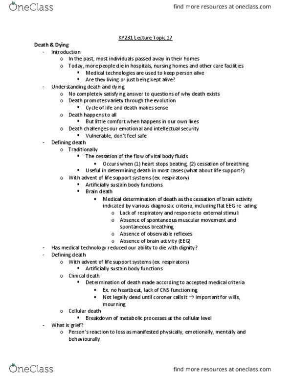 KP231 Lecture Notes - Lecture 17: Clinical Death, Brain Death, Miscarriage thumbnail