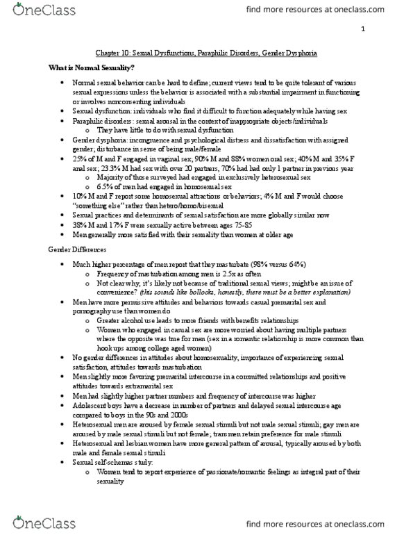 PSYC 2900 Chapter Notes - Chapter 10: Hypoactive Sexual Desire Disorder, Anorgasmia, Gender Dysphoria thumbnail