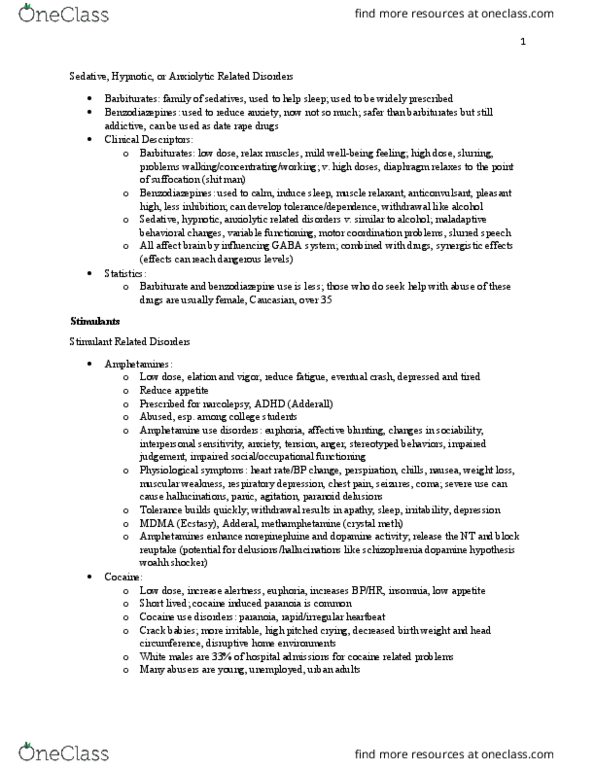 PSYC 2900 Chapter Notes - Chapter 11: Nicotinic Acetylcholine Receptor, Dopamine Hypothesis Of Schizophrenia, Barbiturate thumbnail