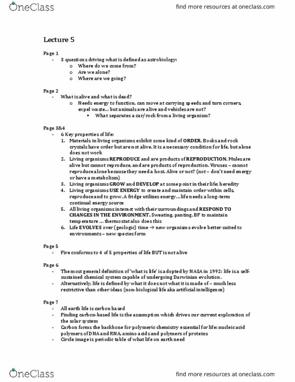 Astronomy 2232F/G Lecture Notes - Lecture 4: Astrobiology, Thermostat, Heredity thumbnail