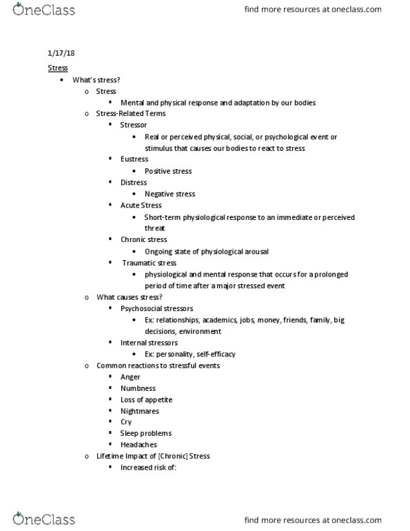 KINE 250 Lecture Notes - Lecture 2: Stressor, Hypoesthesia, Alcohol Dependence thumbnail