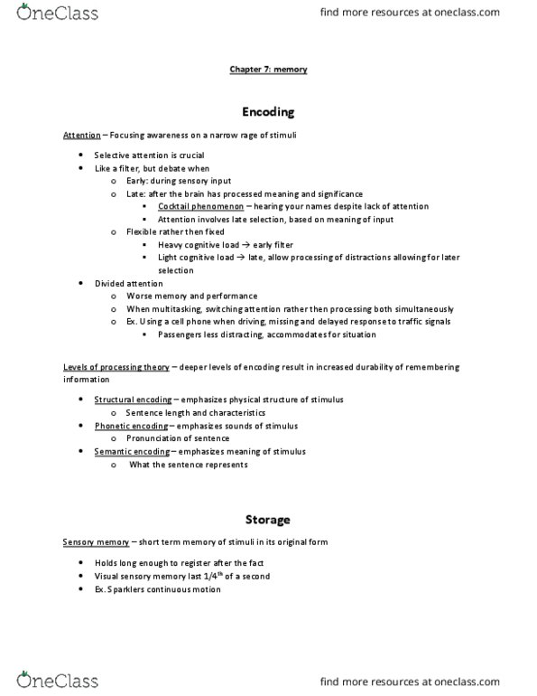 PSYC 2510 Chapter Notes - Chapter 7: Connectionism, Semantic Memory, Cognitive Load thumbnail