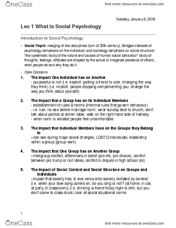 SOCPSY 1Z03 Lecture Notes - Lecture 1: Lgbt, Psych, George Herbert Mead thumbnail