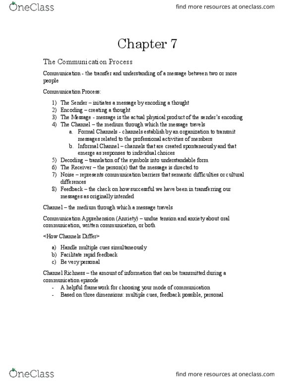 BUS 272 Lecture Notes - Lecture 7: Communication Apprehension, The Sender, Institute For Operations Research And The Management Sciences thumbnail