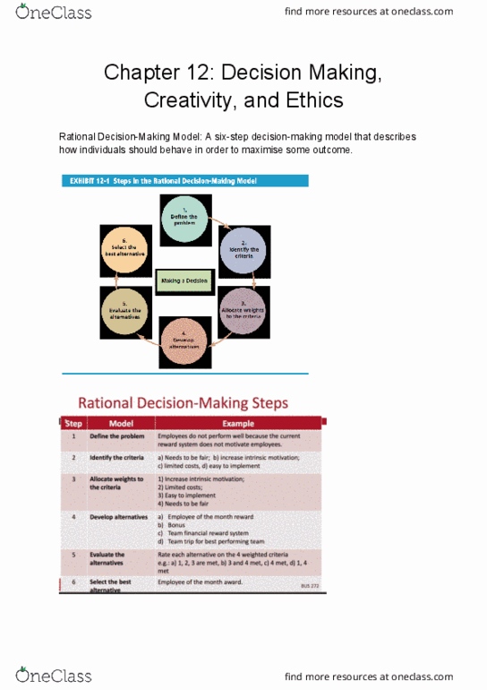BUS 272 Chapter Notes - Chapter 12: Bounded Rationality, Satisficing, Decision-Making thumbnail